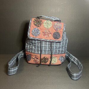 Irene's Quilts Rare Blue & Red Quilted Applique Fabric Medium Size Backpack 12"